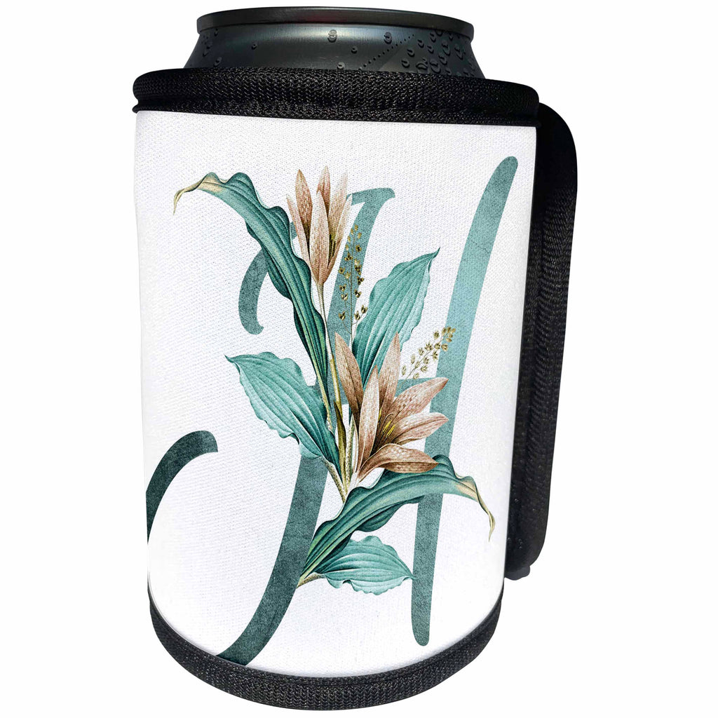 3dRose Green Boho Lily Monogram Initial H - Can Cooler Bottle Wrap (cc-377503)