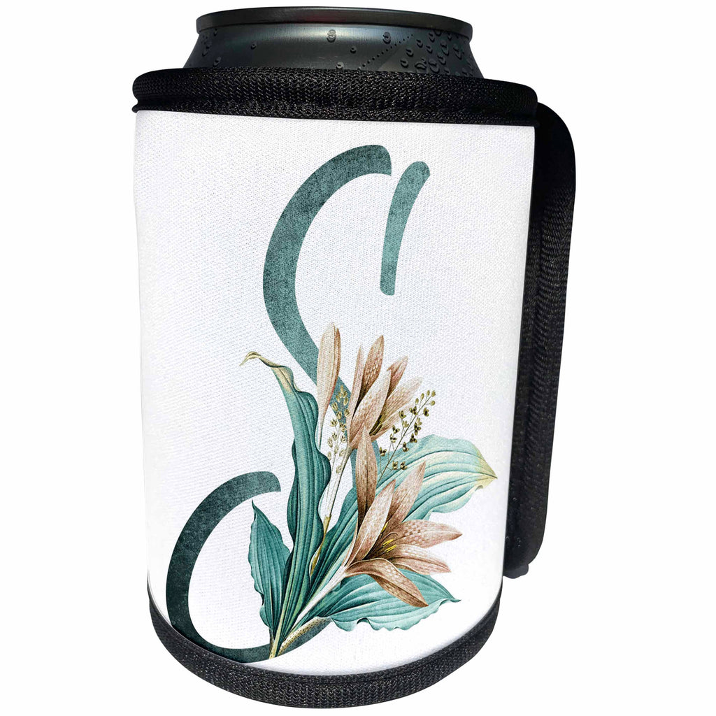 3dRose Green Boho Lily Monogram Initial S - Can Cooler Bottle Wrap (cc-377511)