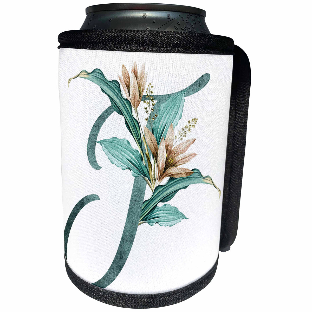 3dRose Green Boho Lily Monogram Initial T - Can Cooler Bottle Wrap (cc-377512)