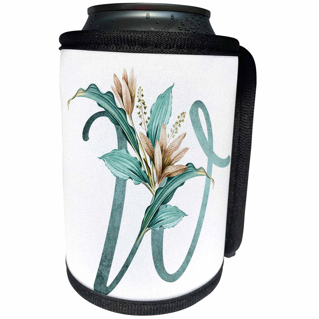 3dRose Green Boho Lily Monogram Initial W - Can Cooler Bottle Wrap (cc-377514)