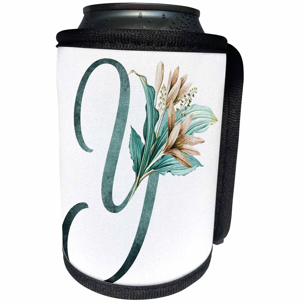 3dRose Green Boho Lily Monogram Initial Y - Can Cooler Bottle Wrap (cc-377515)