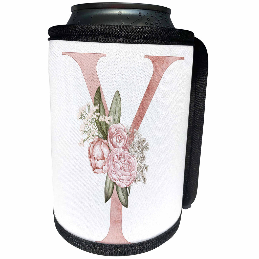 3dRose Pretty Pink Floral and Babies Breath Monogram Initial Y - Can Cooler Bottle Wrap (cc-377535)