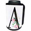 3dRose Chic Black Monogram Initial A With Pretty Pink Flowers - Can Cooler Bottle Wrap (cc-377537)
