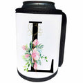 3dRose Chic Black Monogram Initial L With Pretty Pink Flowers - Can Cooler Bottle Wrap (cc-377546)