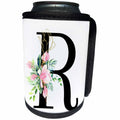 3dRose Chic Black Monogram Initial R With Pretty Pink Flowers - Can Cooler Bottle Wrap (cc-377550)