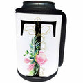 3dRose Chic Black Monogram Initial T With Pretty Pink Flowers - Can Cooler Bottle Wrap (cc-377552)