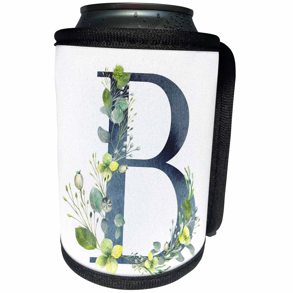 3dRose Blue Monogram Initial B With Pretty Yellow Wild Flowers - Can Cooler Bottle Wrap (cc-377558)