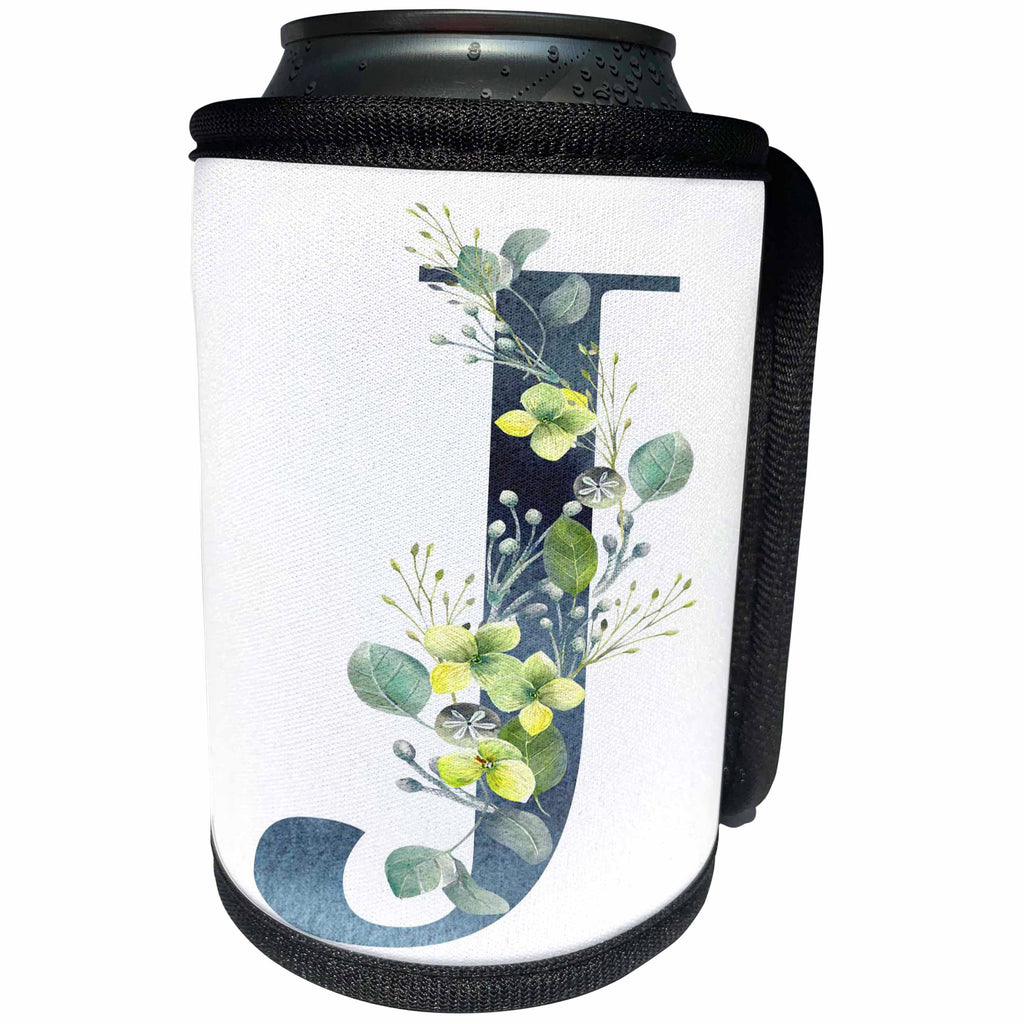 3dRose Blue Monogram Initial J With Pretty Yellow Wild Flowers - Can Cooler Bottle Wrap (cc-377564)