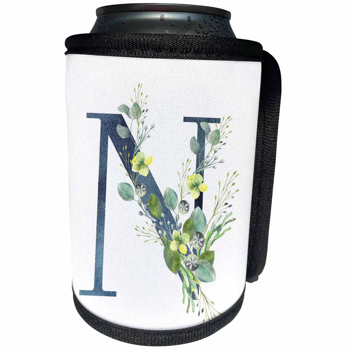3dRose Blue Monogram Initial N With Pretty Yellow Wild Flowers - Can Cooler Bottle Wrap (cc-377568)