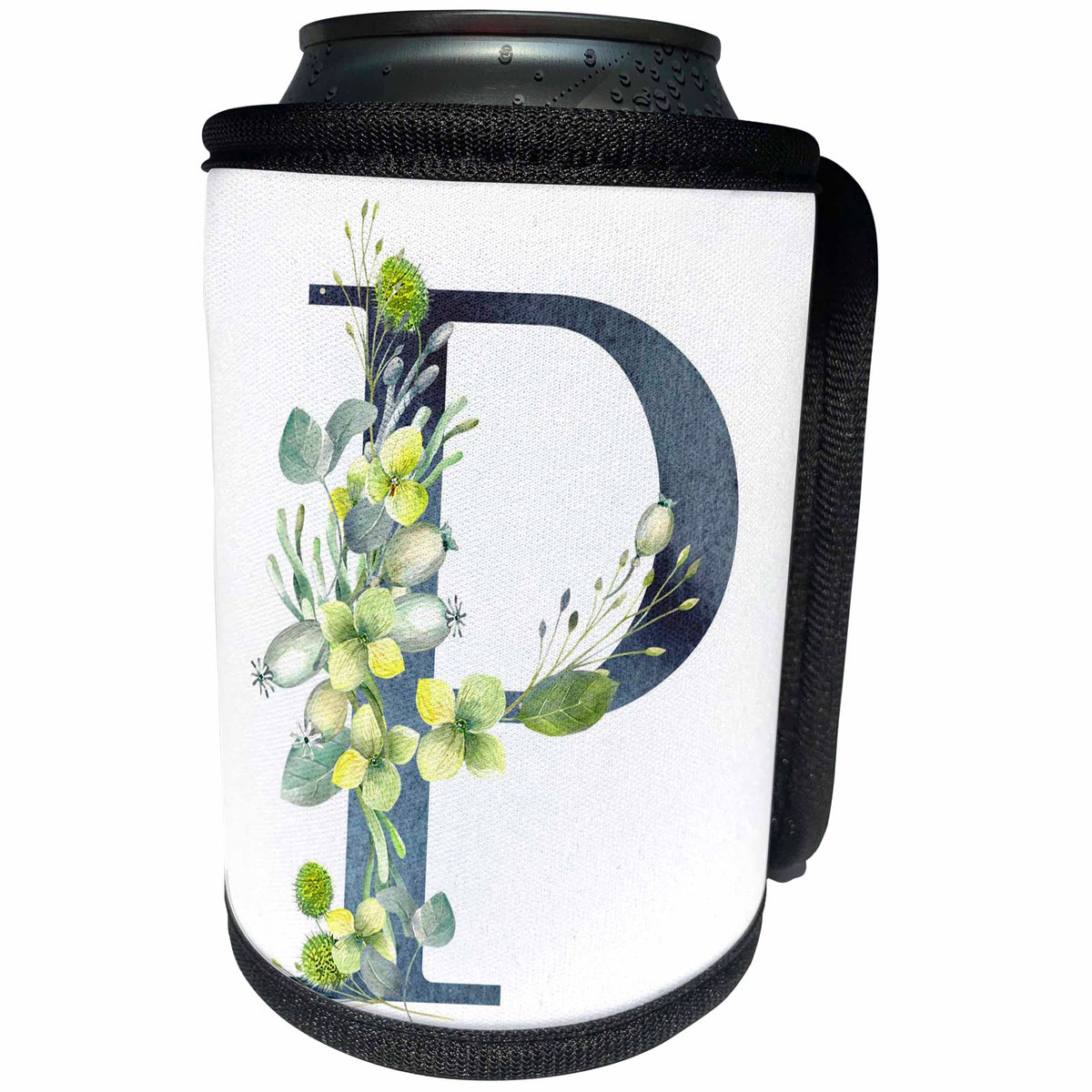 3dRose Blue Monogram Initial P With Pretty Yellow Wild Flowers - Can Cooler Bottle Wrap (cc-377569)
