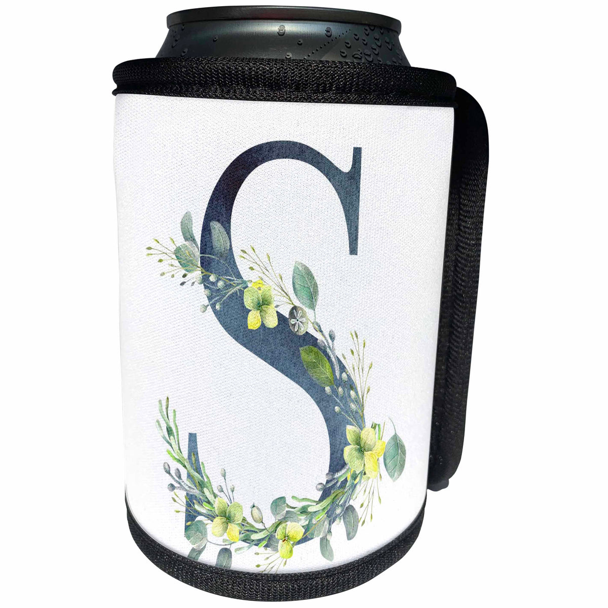 3dRose Blue Monogram Initial S With Pretty Yellow Wild Flowers - Can Cooler Bottle Wrap (cc-377571)
