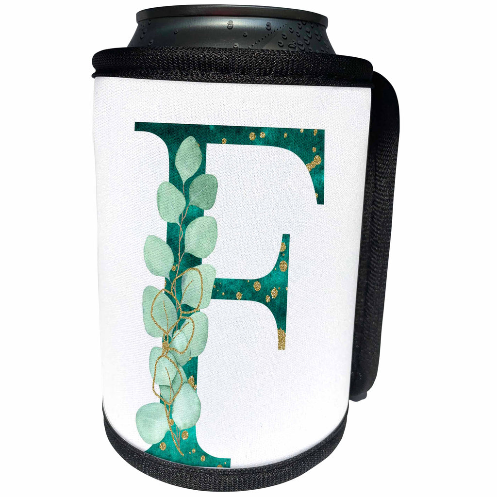 3dRose Elegant Green Monogram Initial F With Eucalyptus Leaves - Can Cooler Bottle Wrap (cc-377581)