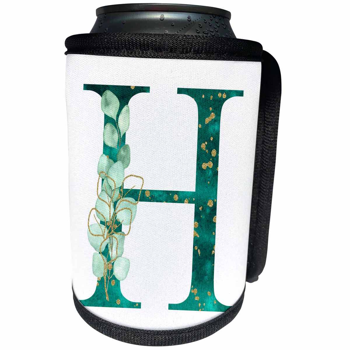 3dRose Elegant Green Monogram Initial H With Eucalyptus Leaves - Can Cooler Bottle Wrap (cc-377583)