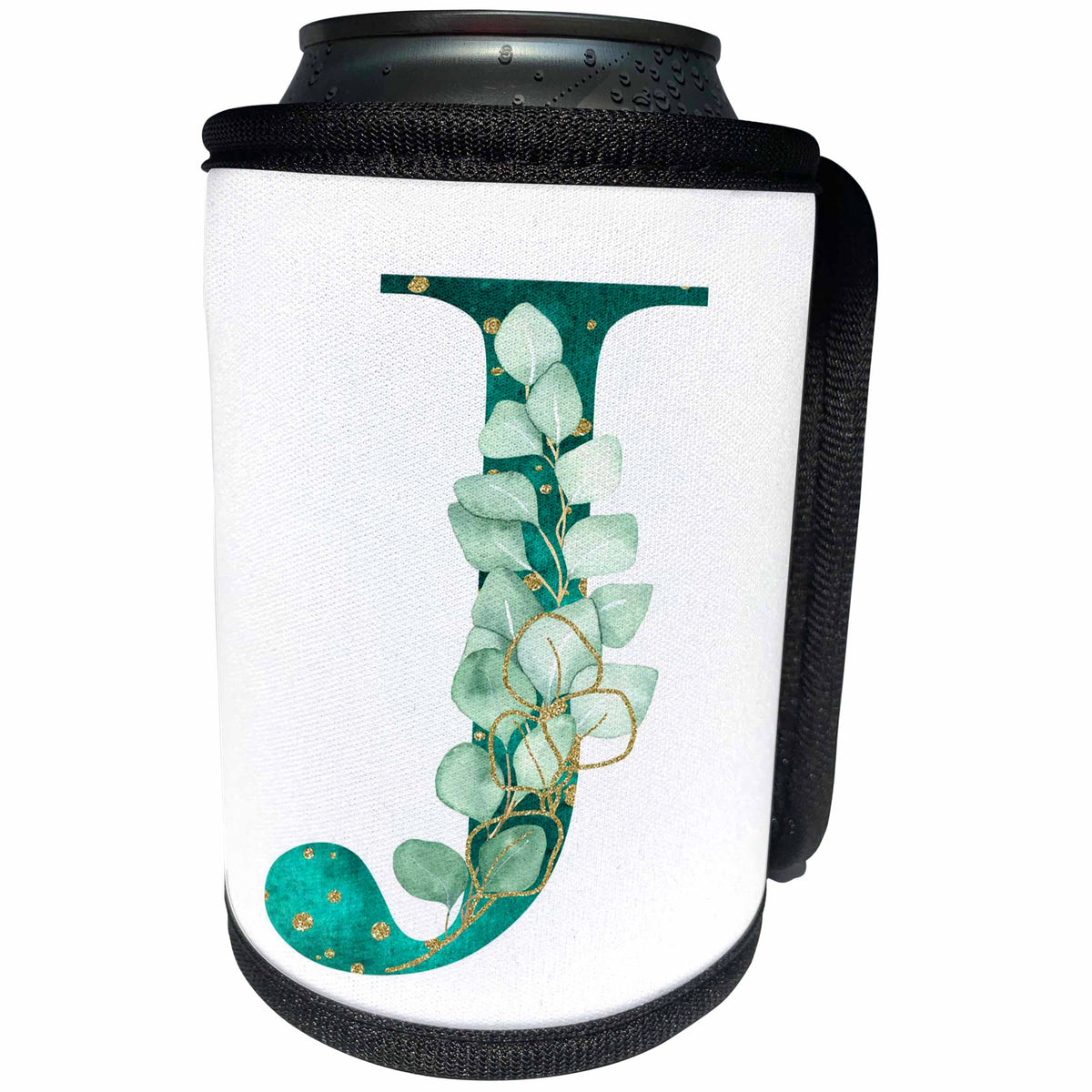 3dRose Elegant Green Monogram Initial J With Eucalyptus Leaves - Can Cooler Bottle Wrap (cc-377584)