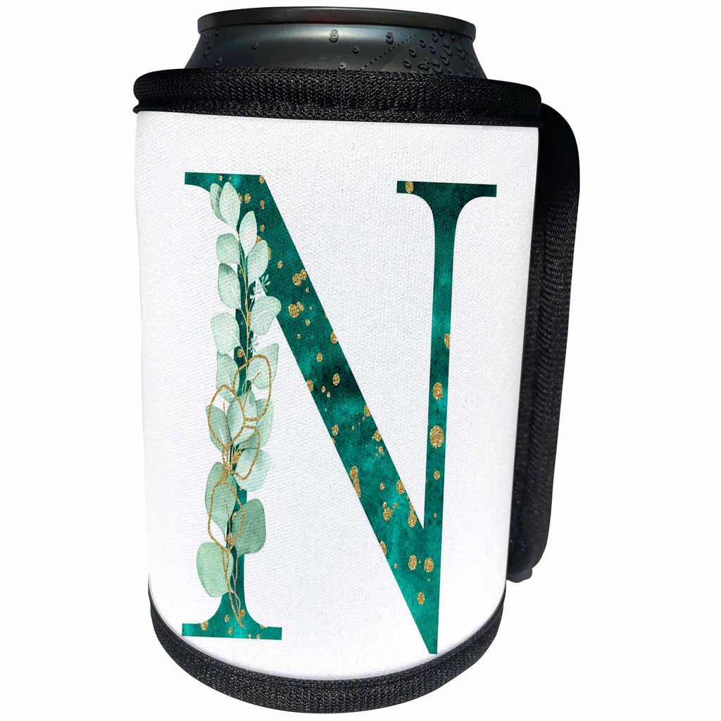 3dRose Elegant Green Monogram Initial N With Eucalyptus Leaves - Can Cooler Bottle Wrap (cc-377588)