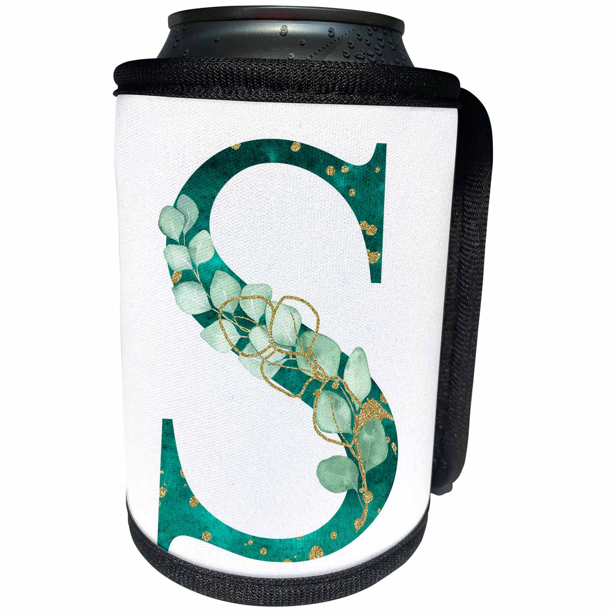 3dRose Elegant Green Monogram Initial S With Eucalyptus Leaves - Can Cooler Bottle Wrap (cc-377591)
