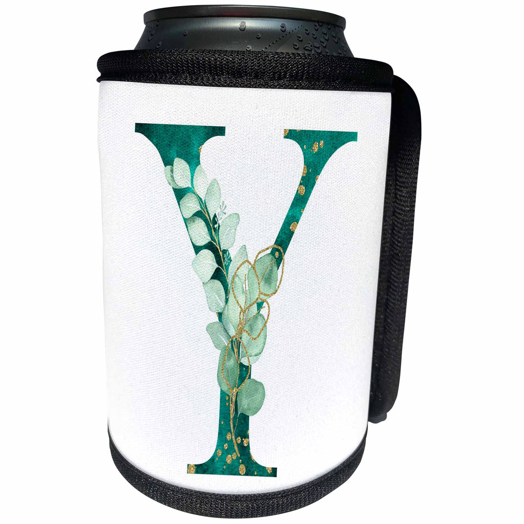 3dRose Elegant Green Monogram Initial Y With Eucalyptus Leaves - Can Cooler Bottle Wrap (cc-377595)