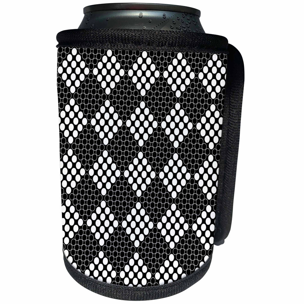 3dRose Black and white abstract geometrical circle pattern... - Can Cooler Bottle Wrap (cc-377792)