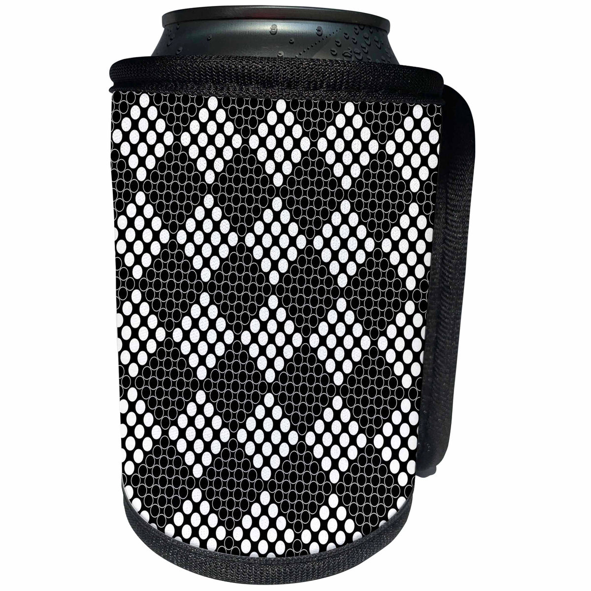 3dRose Black and white abstract geometrical circle pattern... - Can Cooler Bottle Wrap (cc-377792)