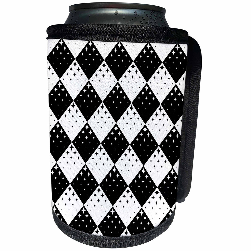 3dRose Seamless black and white star pattern background - Can Cooler Bottle Wrap (cc-377793)