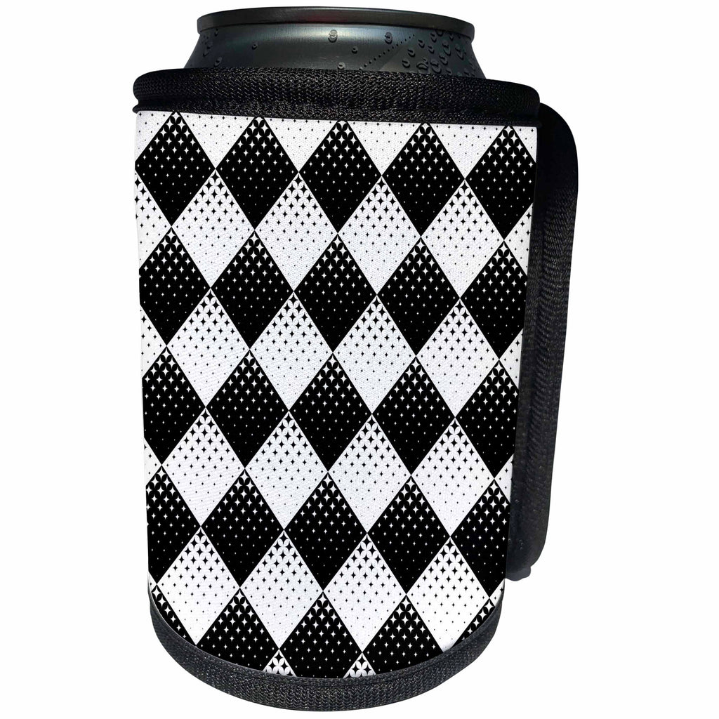 3dRose Black and white seamless curved star pattern background - Can Cooler Bottle Wrap (cc-377796)