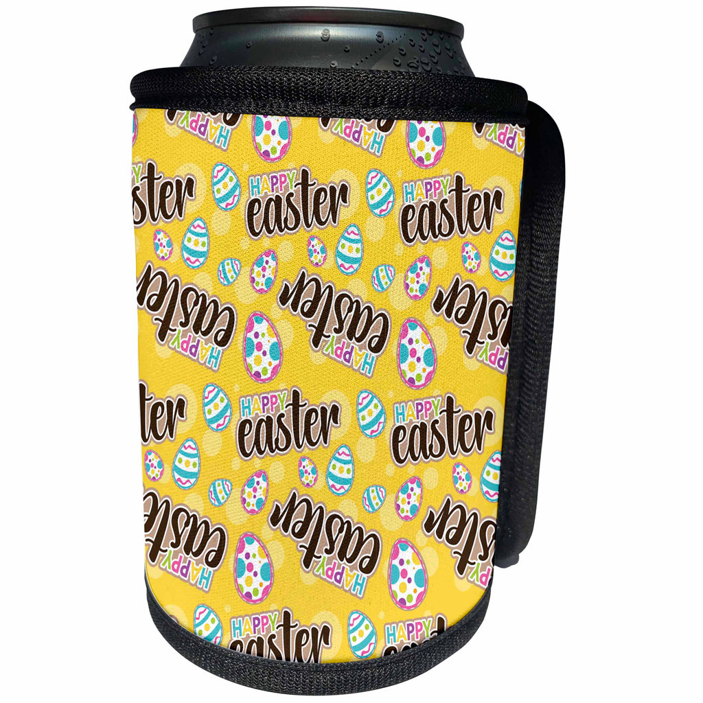 3dRose Happy Easter and Easter Egg Pattern - Can Cooler Bottle Wrap (cc-377807)