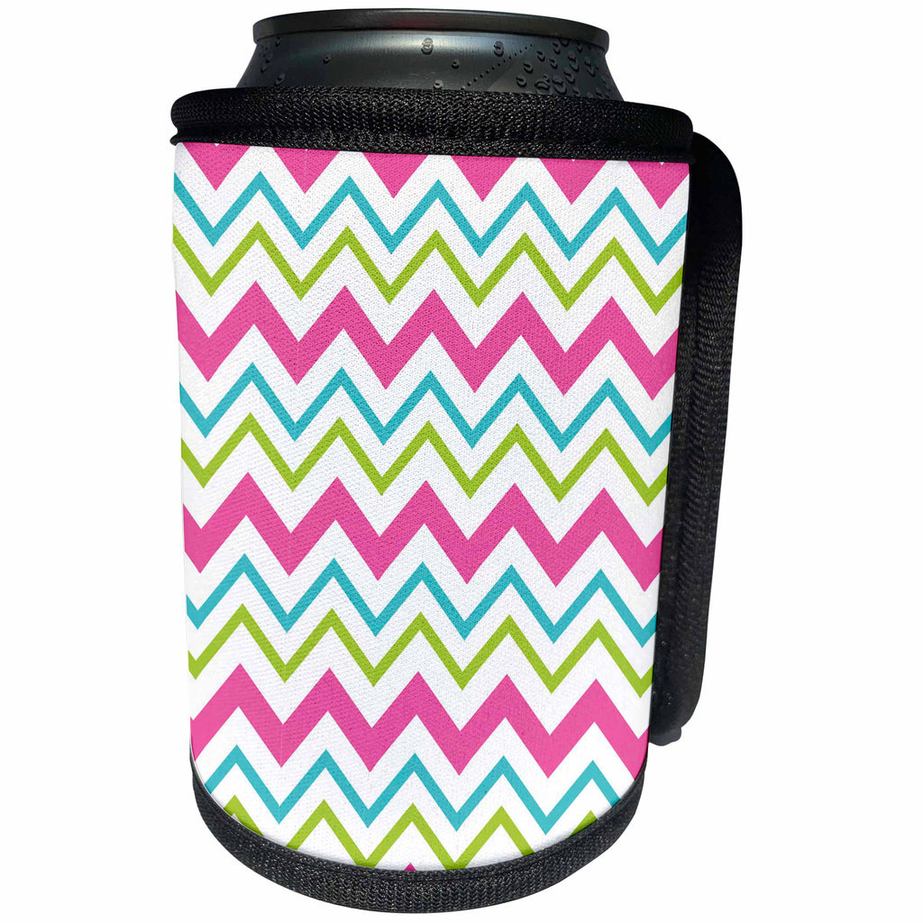 3dRose Pink, Aqua Green Easter Chevron Stripes Pattern - Can Cooler Bottle Wrap (cc-377808)
