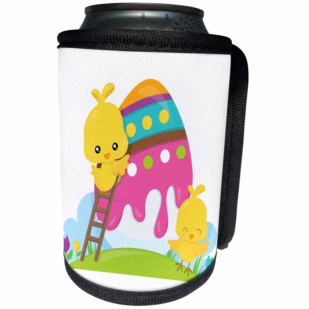 3dRose Cute Easter Chicks Decorating A Big Easter Egg... - Can Cooler Bottle Wrap (cc-377812)