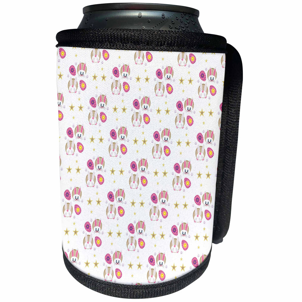 3dRose Cute Easter Bunny Faces and Tails Pattern - Can Cooler Bottle Wrap (cc-377819)