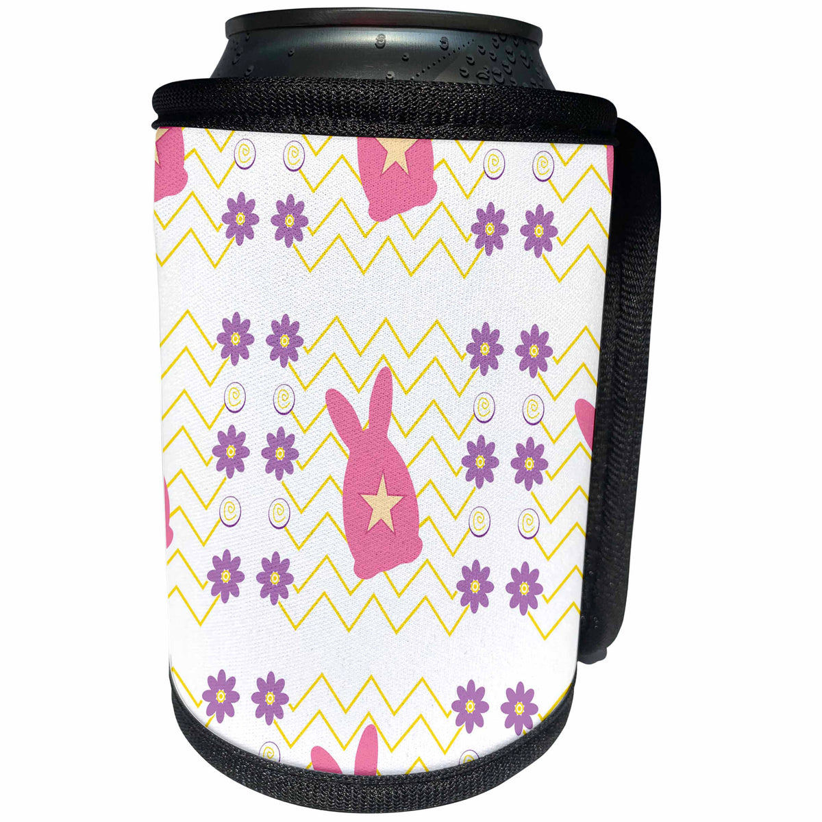 3dRose Pink Easter Bunny Silhouettes and Purple Flowers Pattern - Can Cooler Bottle Wrap (cc-377820)
