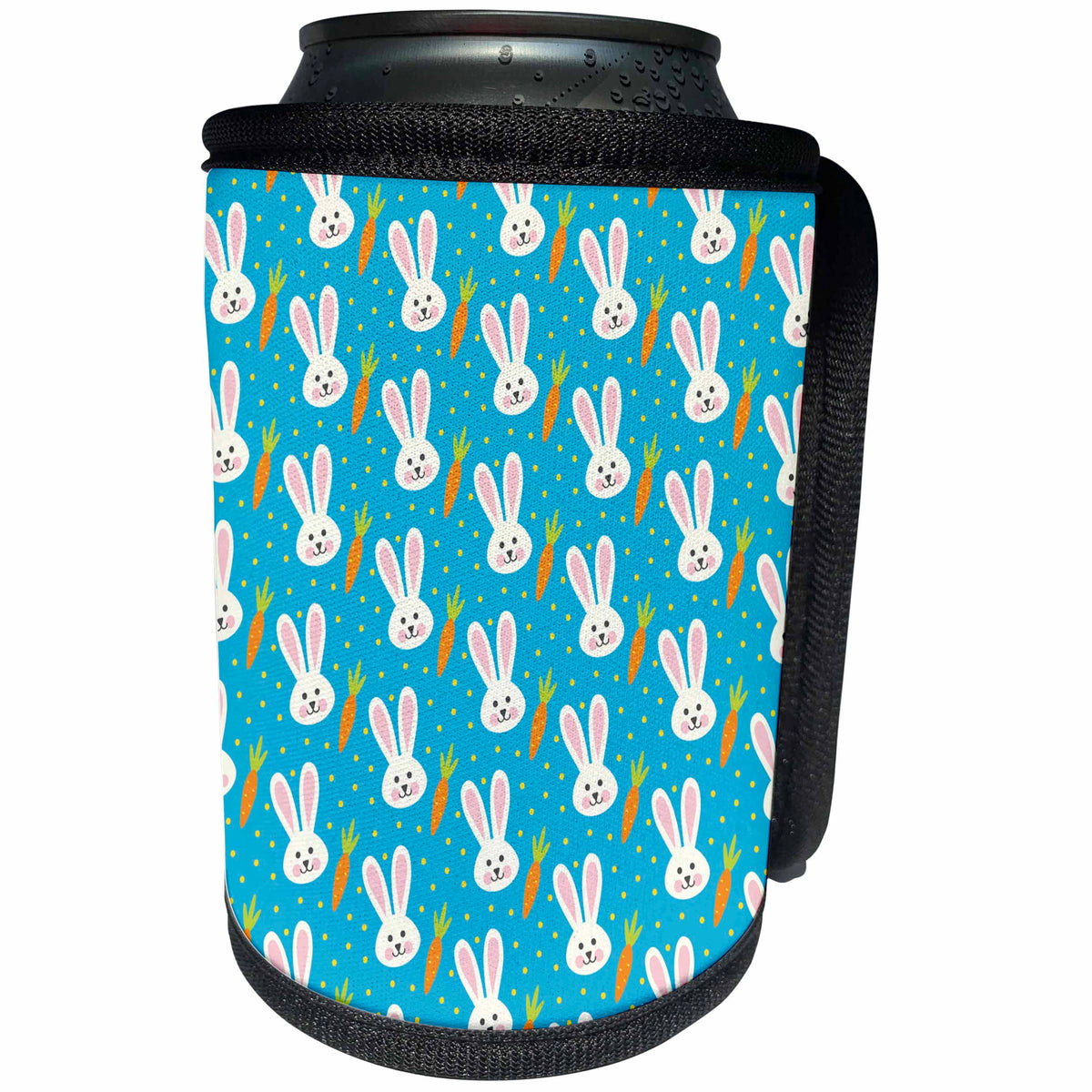 3dRose Cute Easter Bunny Faces and Carrots Pattern - Can Cooler Bottle Wrap (cc-377830)