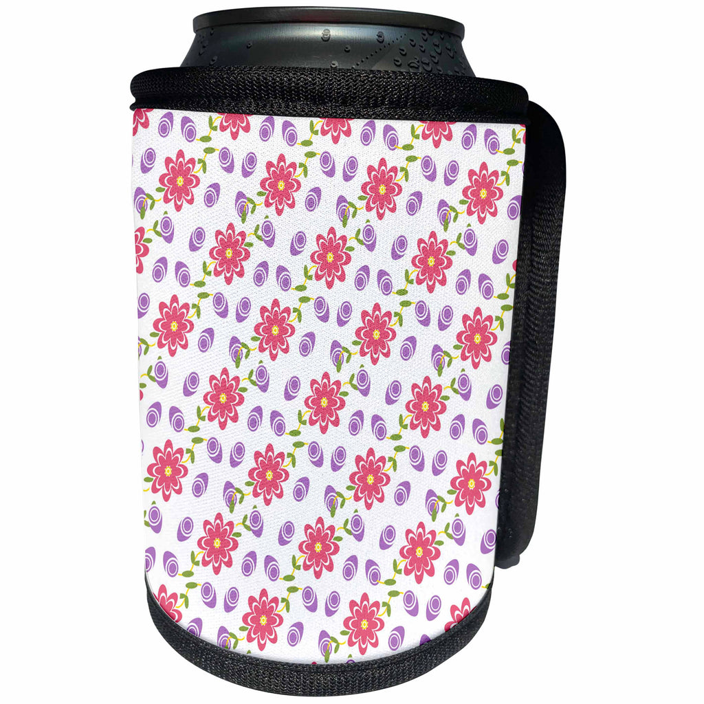 3dRose Cute Pink and Purple Flower Pattern - Can Cooler Bottle Wrap (cc-377835)