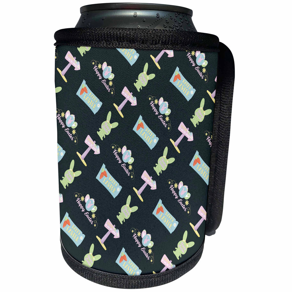 3dRose Happy Easter Signs and Easter Bunny Signs Pattern - Can Cooler Bottle Wrap (cc-377854)