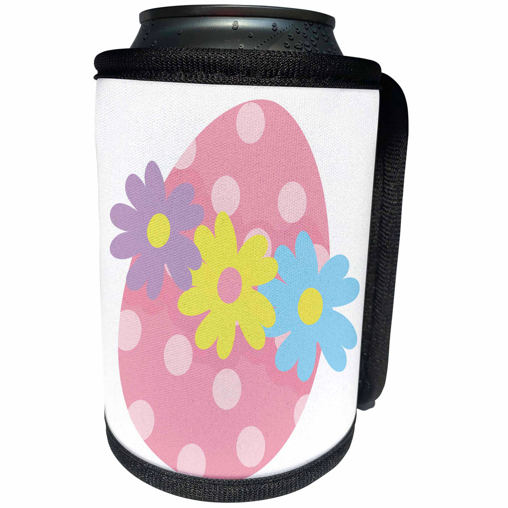3dRose Cute Pink Polka Dot Easter Egg With Three Flowers... - Can Cooler Bottle Wrap (cc-377859)
