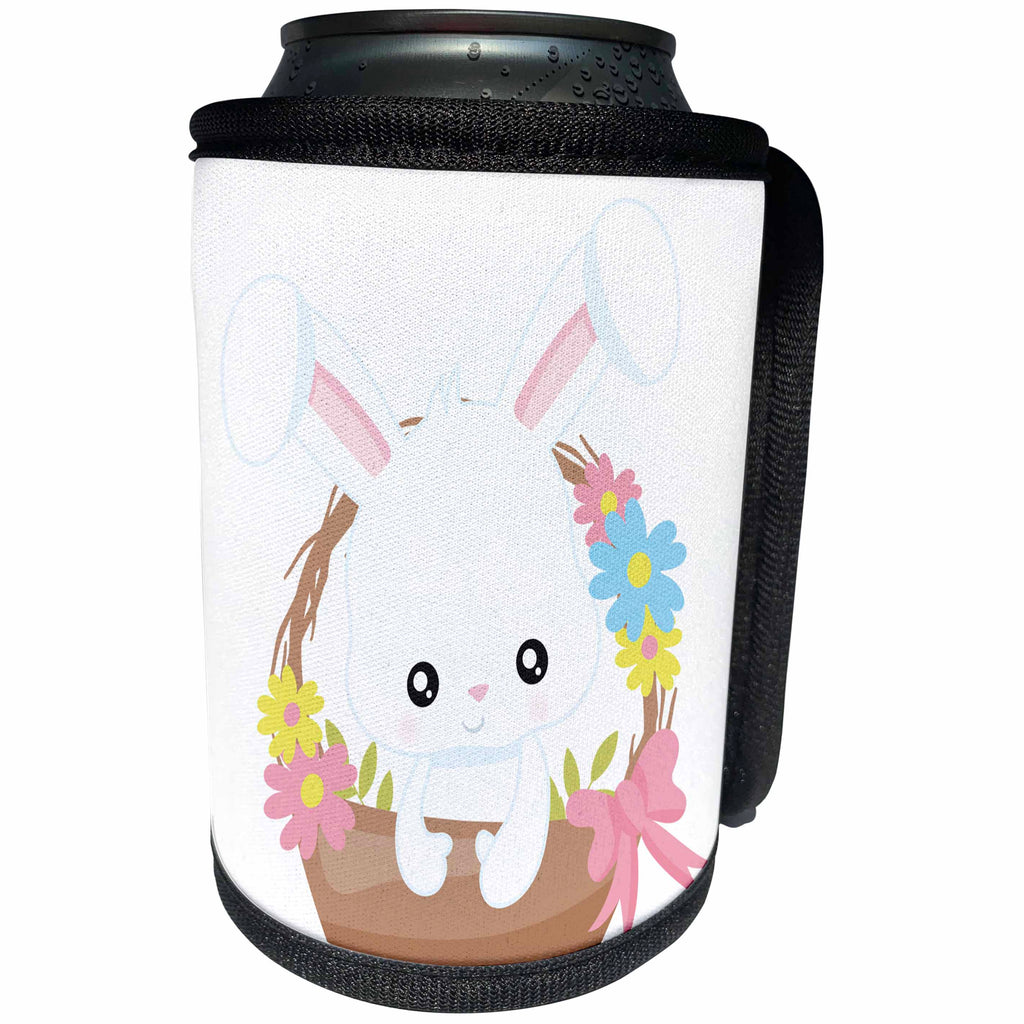 3dRose Cute White Easter Bunny In An Easter Basket Illustration - Can Cooler Bottle Wrap (cc-377860)