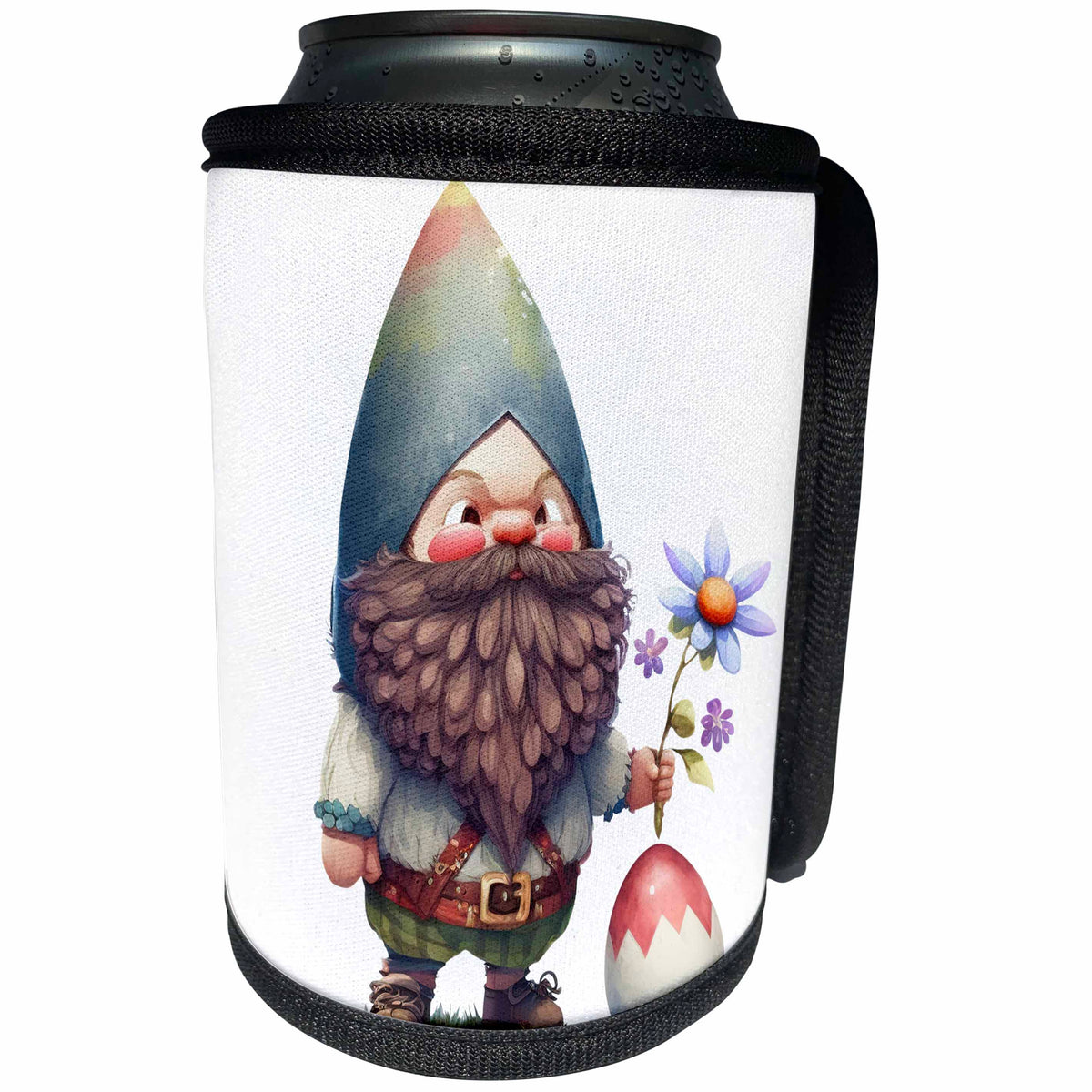 3dRose Cranky Easter Gnome Holding A Purple Flower With One... - Can Cooler Bottle Wrap (cc-377865)