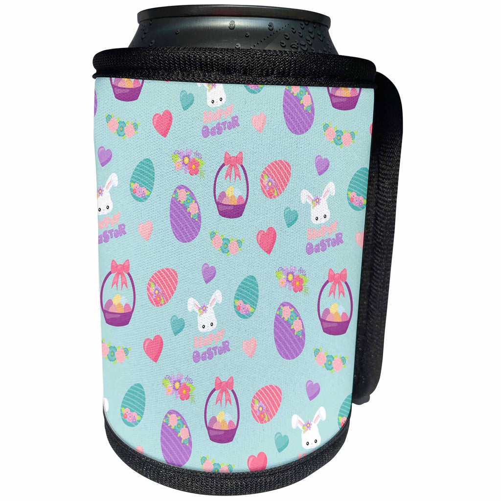 3dRose Cute Pink, Purple, and Light Blue Easter Eggs, Baskets... - Can Cooler Bottle Wrap (cc-377868)