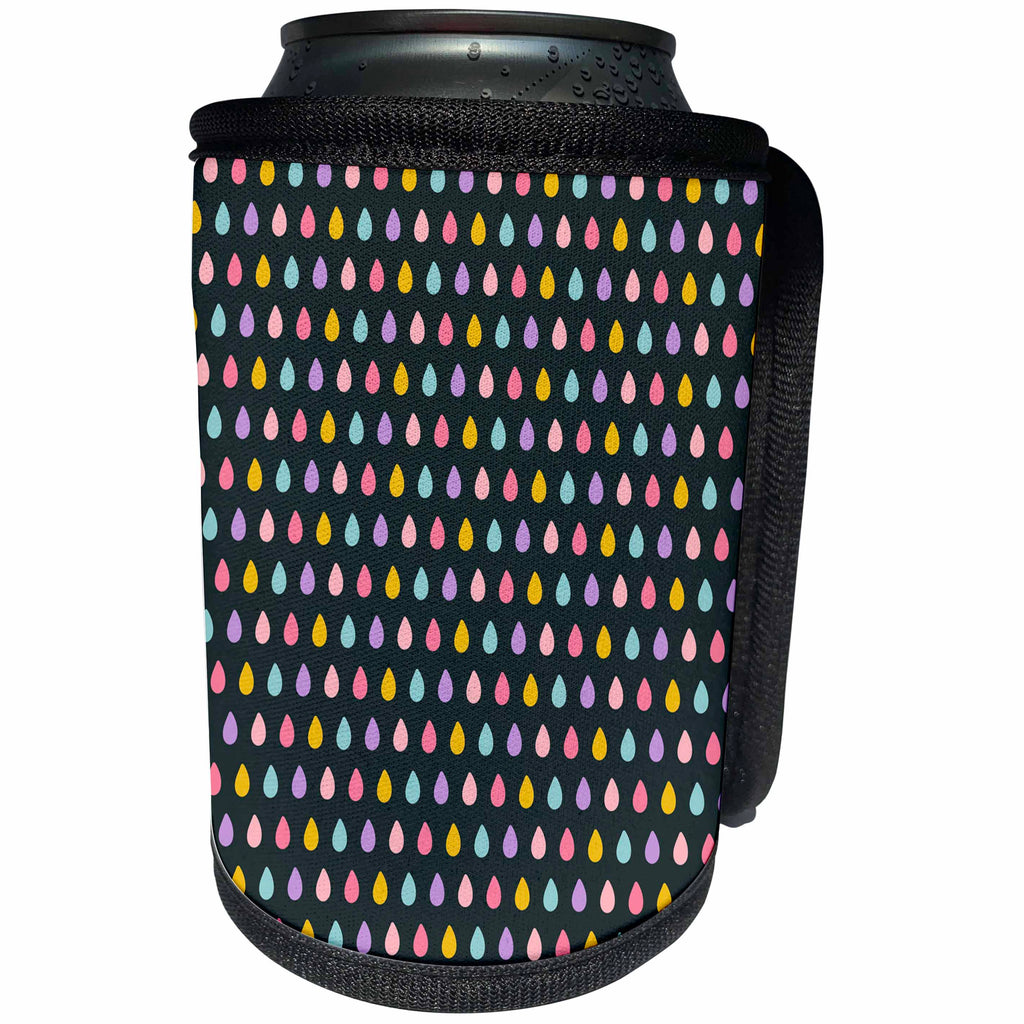 3dRose Cute Pink, Purple, Blue, Yellow Drops Pattern - Can Cooler Bottle Wrap (cc-377869)