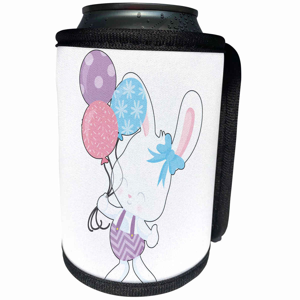 3dRose Cute White Easter Bunny Holding Three Balloons... - Can Cooler Bottle Wrap (cc-377875)