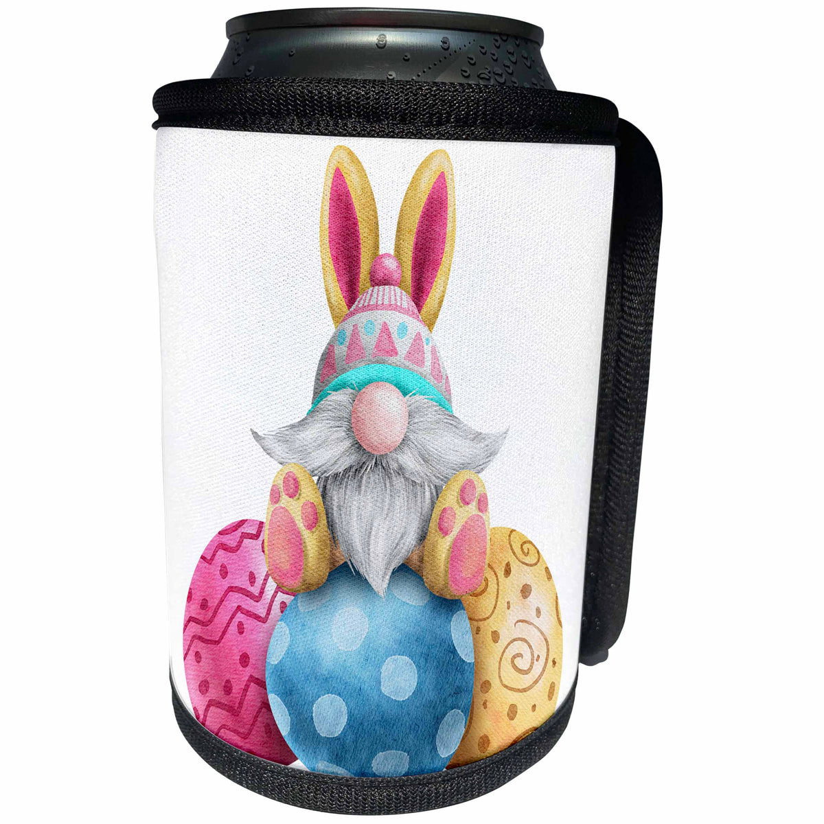 3dRose Cute Easter Gnome Bunny Sitting On Three Easter Eggs - Can Cooler Bottle Wrap (cc-377878)