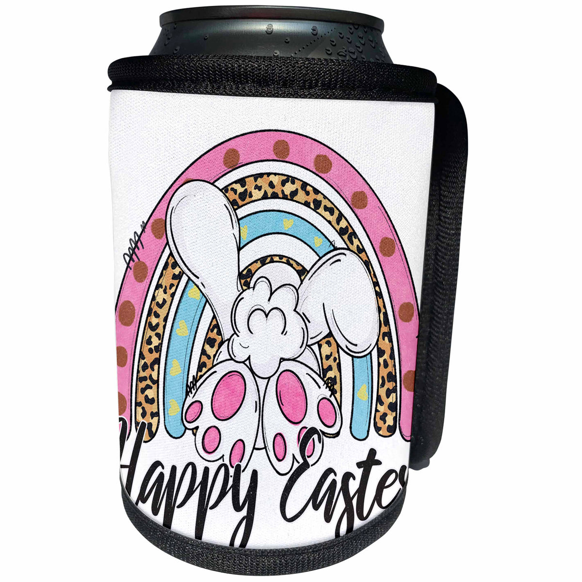 3dRose Happy Easter With A Bunny In A Modern Rainbow - Can Cooler Bottle Wrap (cc-377879)