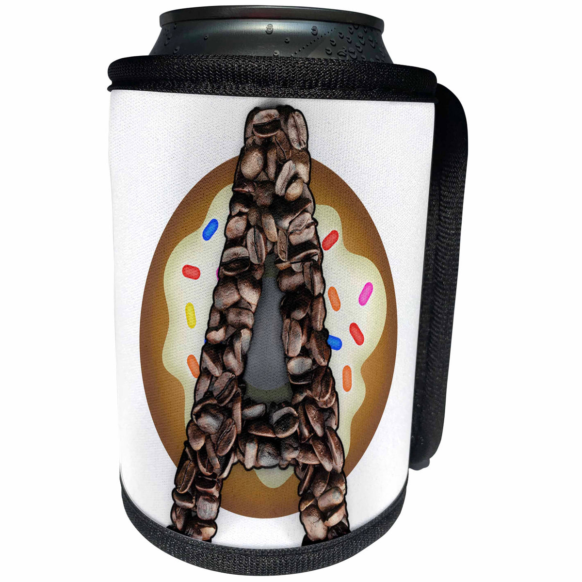 3dRose Coffee Beans and Donut Monogram Initial A - Can Cooler Bottle Wrap (cc-378210)