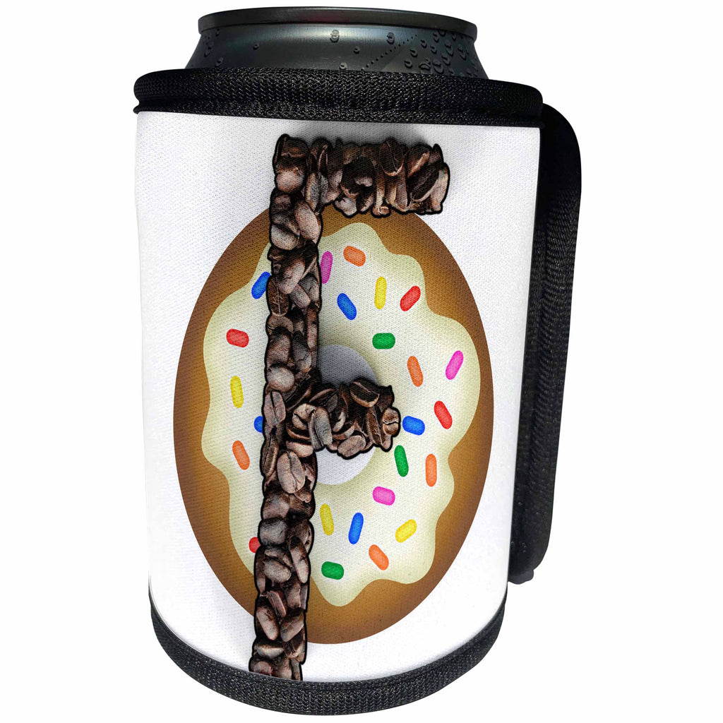 3dRose Coffee Beans and Donut Monogram Initial F - Can Cooler Bottle Wrap (cc-378214)