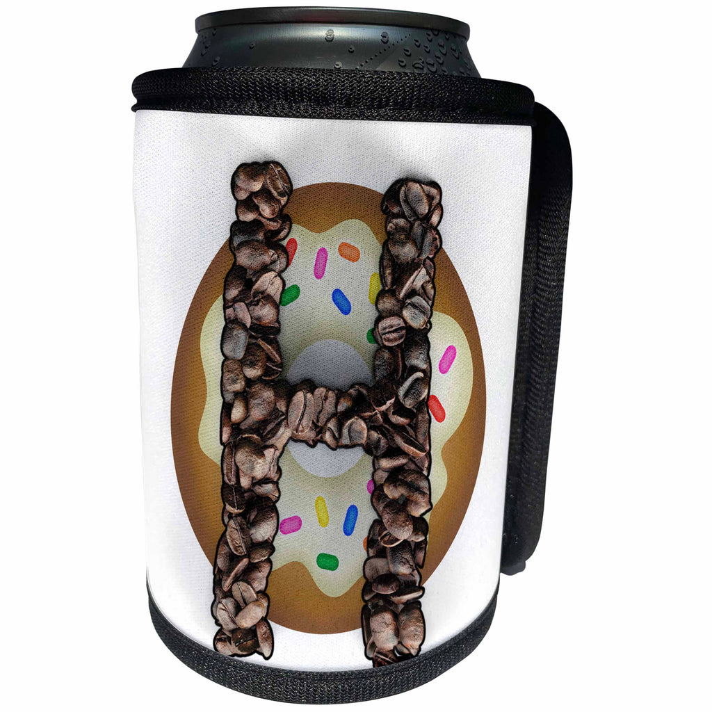 3dRose Coffee Beans and Donut Monogram Initial H - Can Cooler Bottle Wrap (cc-378216)