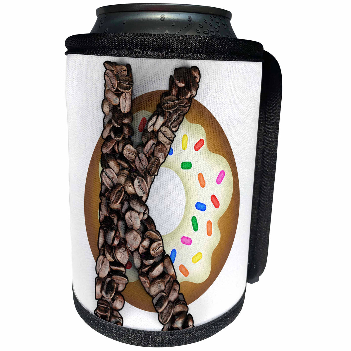 3dRose Coffee Beans and Donut Monogram Initial K - Can Cooler Bottle Wrap (cc-378218)