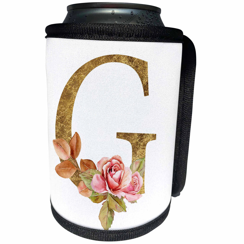 3dRose Elegant Image and Gold Boho Flower Monogram Initial G - Can Cooler Bottle Wrap (cc-378235)
