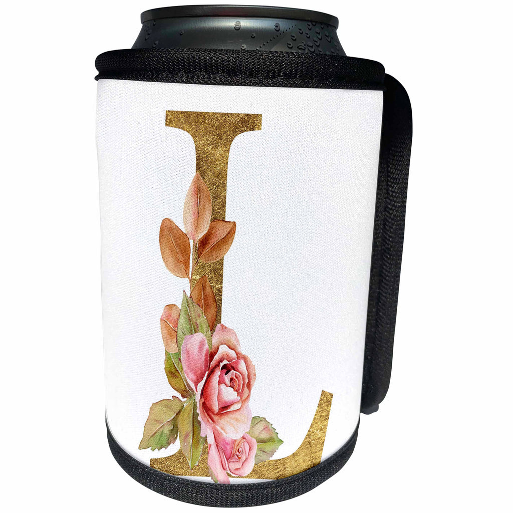 3dRose Elegant Image and Gold Boho Flower Monogram Initial L - Can Cooler Bottle Wrap (cc-378239)