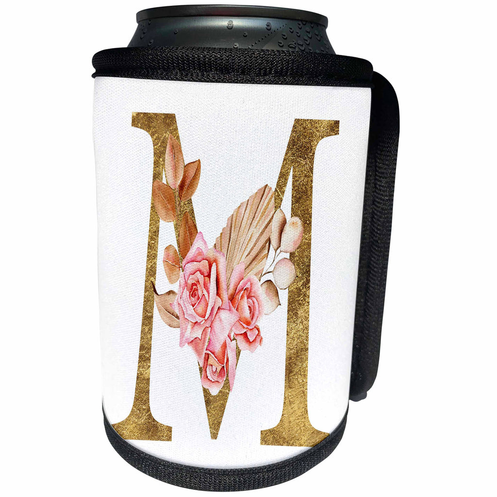 3dRose Elegant Image and Gold Boho Flower Monogram Initial M - Can Cooler Bottle Wrap (cc-378240)