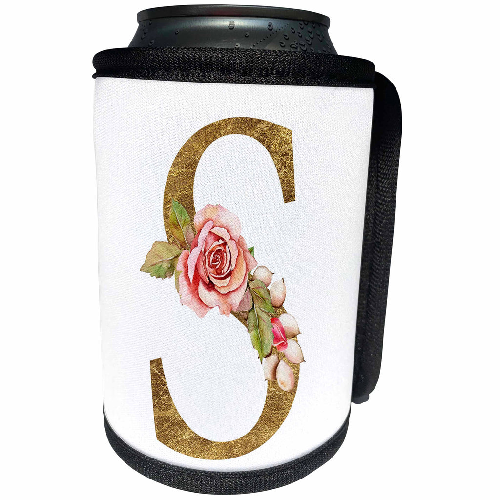 3dRose Elegant Image and Gold Boho Flower Monogram Initial S - Can Cooler Bottle Wrap (cc-378244)