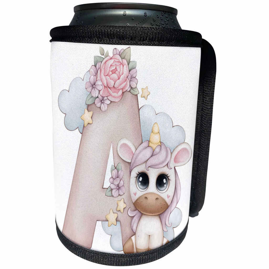 3dRose Cute Pink Unicorn Monogram Initial A - Can Cooler Bottle Wrap (cc-378250)